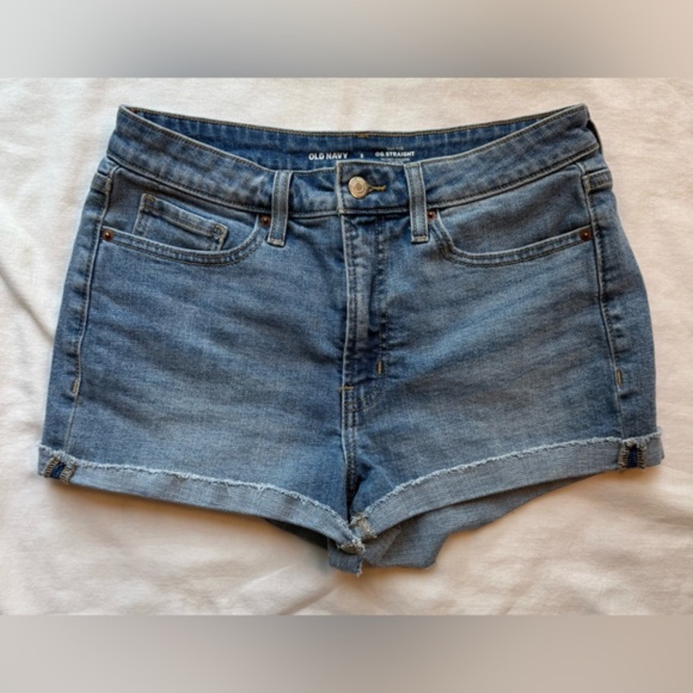 High Rise OG Straight Denim Shorts with Cuffed Hem | Old Navy | Size 8